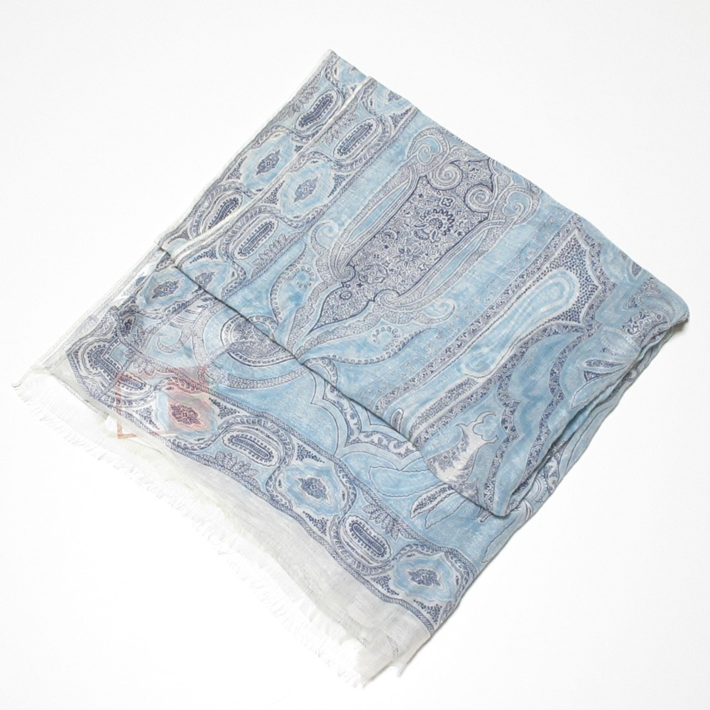 ETRO Paisley Print Silk Linen Stole, Blue, Women's